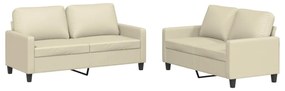 3201409 vidaXL Set de canapele cu perne, 2 piese, crem, piele ecologică