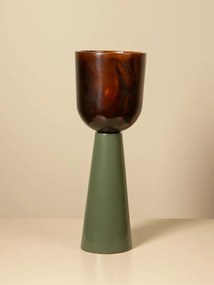 Lampă de masă din rășină maro cu structură din metal kaki, abajur în formă de cupă, finisaj lucios, 48×14 cm, „Velaro"