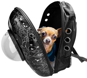 Rucsac pentru transportul animalelor de companie, negru cu model ursuleț