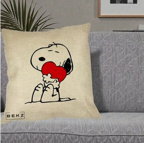 Perna Personalizata Snoopy cu Inima, 40x40 cm, Crem, Husa Detasabila, Perna Inclusa, BEKZ®