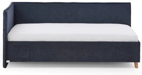 Pat pentru copii albastru închis pe colț tapițat cu spațiu de depozitare cu somieră 90x200 cm Fun – Meise Möbel