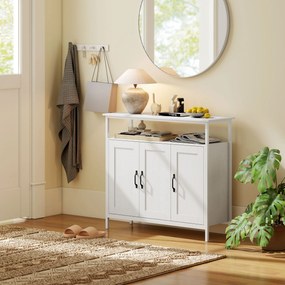 HOMCOM Bufet de Bucătărie cu Raft Deschis și 2 Dulapuri, Mobilier de Bucătărie cu Rafturi Ajustabile din Lemn, Bufet pentru Hol, Sufragerie și Sala de Mese, 100x35x88 cm, Alb | Aosom Romania