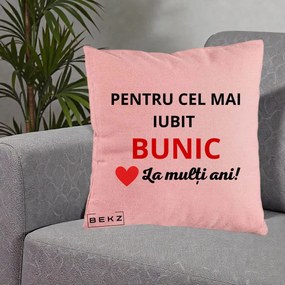 Cadou pentru Bunic - Perna Personalizata Pentru Cel Mai Iubit Bunic La Multi Ani Rosu, 40x40 cm, Roz, Husa Detasabila, Perna Inclusa, BEKZ®