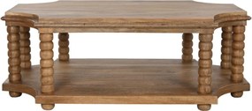 Măsuță de cafea dreptunghiulară din lemn de mango, natur, cu picioare strunjite și raft, finisaj mat, 48 x 131 x 80 cm, „Bellara” – Ethnic Collections
