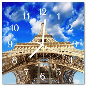 Ceas de perete din sticla pătrat Turnul Eiffel Arhitectura albastru