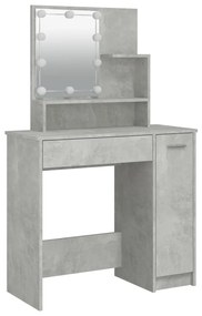 Masă de toaletă cu led, gri beton, 86,5x35x141 cm