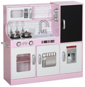 AIYAPLAY Set de bucătărie pentru copii cu oale, tablă, telefon, mașină de gheață, cuptor, 83,8 x 26,8 x 81 cm, Roz | Aosom Romania