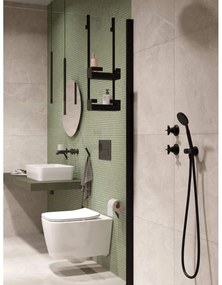 Racord unghiular pentru furtun de dus cu suport negru, Cascada, Deante Negru mat