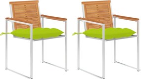 vidaXL Scaune de grădină cu perne, 2 buc., lemn masiv acacia și oțel