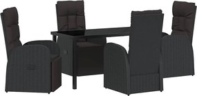 vidaXL Set de masă pentru grădină cu pernă 5 pcs Negru poliratan