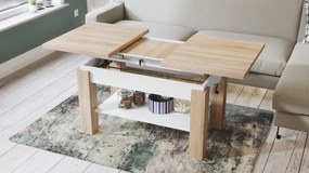 Mazzoni ASTORIA Stejar Sonoma/Alb Mat - MĂSUȚĂ EXTENSIBILĂ MĂSUȚĂ DE CAFEA CU RAFT
