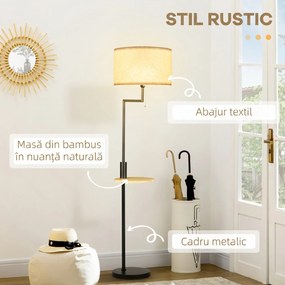 HOMCOM Lampă de Podea din Bambus cu Raft Integrat, Neagră și Bej | Aosom Romania