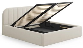 Pat matrimonial bej tapițat cu spațiu de depozitare cu somieră 180x200 cm Juno – Windsor &amp; Co Sofas