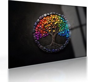 Tablou pe sticlă – Arbore plin de inimi colorate (70x50 cm)