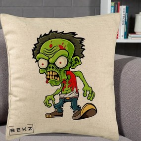 Perna Decorativa Zombie Halloween, 40x40 cm, Bej, Husa Detasabila, Perna Inclusa, BEKZ®