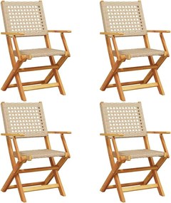 vidaXL Scaune grădină pliabile 4 buc., bej, poliratan și lemn masiv