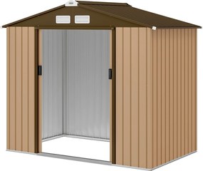 Outsunny Șopron de grădină exterior 2,42 m² 213x130x185 cm cu ușă culisantă, ventilație și kit de fundație, galben | Aosom Romania