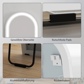 HOMCOM Oglindă de corp întreg cu lumini LED, 150 x 40 cm, arcuită, dimabilă, 3 culori de lumină, freestanding sau montare pe perete, Alb | Aosom Romania