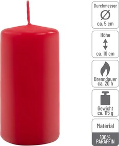 Set de lumânări cilindrice, 10 cm, Ø 5 cm, roșu, 24 bucăți