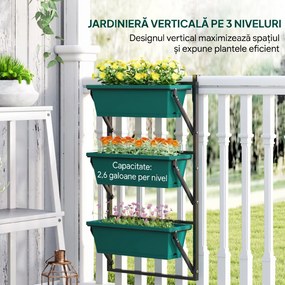 Outsunny Jardinieră Verticală pentru Exterior cu 3 Niveluri și Ghivece cu Orificii de Drenaj, 56x42x100 cm, Verde | Aosom Romania