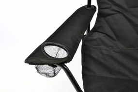 Scaun de camping pliabil cu suport pentru băuturi, negru