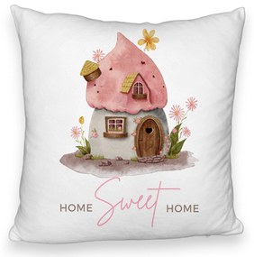 Perna Decorativa Fluffy, Model Home Sweet Home 1, 40x40 cm, Alba, Husa Detasabila, Burduf