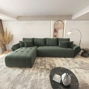 Colțar extensibil dumonde cu ladă de depozitare si sezut confortabil din spuma high-density, Berlin XL Ambience Green 350x185 cm