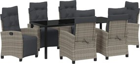 vidaXL Set de masă pentru grădină cu pernă 7 pcs Gri poliratan