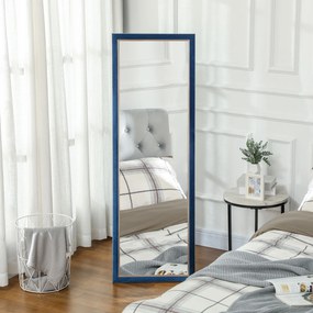 HOMCOM Oglindă de Corp Intreg 150x50 cm cu Cadru din Catifea și Suport pentru Salon Dormitor Albastru | Aosom Romania