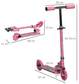 HOMCOM Trotinetă cu Lumini și Muzică pentru Copii 3-7 Ani, Ghidon Reglabil, Cadru Pliabil, Roti LED, Roz | Aosom Romania
