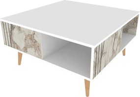 Masuta cafea Ronas, alb cu efect de marmura, PAL melaminat, 90x90x47 c