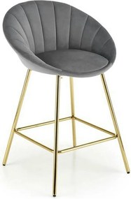 Scaun bar H112, gri/auriu, stofa catifelata/otel, 58x52x87 cm