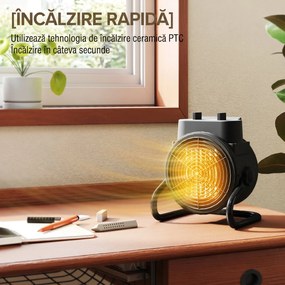 HOMCOM Încălzitor electric reglabil cu 3 moduri, 21.5x15.8x22 cm, Negru | Aosom Romania