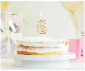 Numere Gold Lumânare aurie cu sclipici cifra 6, lumânare pentru tort