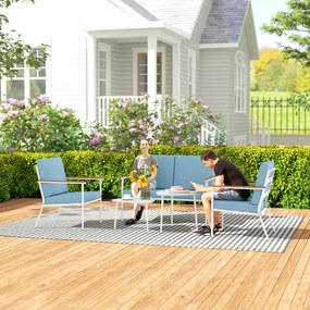 Outsunny Set de Mobilier de Grădină din 5 Piese cu Canapea, 2 Fotoli și 2 Măsuțe de Cafea, 118x72x80 cm, Albastru Deschis | Aosom Romania