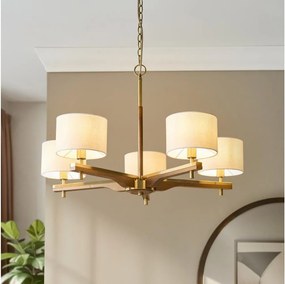 Endon 116994 - Candelabru HEATHCLIFF cu lanț, 5xE14/7W/230V, alamă/frasin