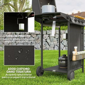 Outsunny Grătar pe Gaz cu Capac, Termometru, Masă Laterală și Tavă pentru Colectarea Grăsimii, 108x54x97 cm, Negru | Aosom Romania