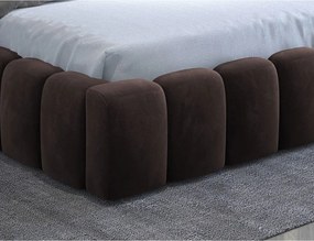 Pat matrimonial maro închis tapițat cu spațiu de depozitare cu somieră 160x200 cm Lamica – ELTAP