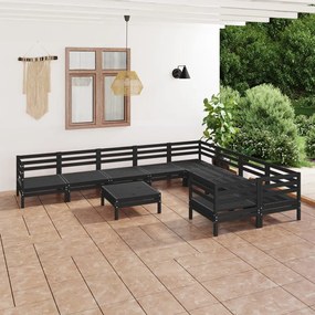 3083263 vidaXL Set mobilier de grădină, 10 piese, negru, lemn masiv de pin
