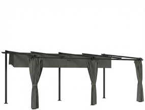 Outsunny Pergolă retractabilă cu perdele laterale, tonelă de grădină din metal cu protecție solară UPF30+, gri închis | Aosom Romania