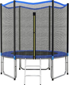 SPORTNOW Trambulină Elastică pentru Adulți Ø244cm, Covor Elastic pentru Adulți cu Plasă de Protecție, Scară cu 2 Trepte, Protecție pentru Arcuri, Structură din Oțel, Capacitate 100kg, Albastru | Aosom Romania