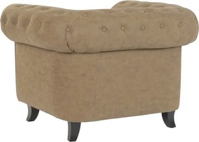 Fotoliu Chesterfield maro din piele ecologică, structură din lemn, stil clasic vintage, 110 x 81 x 76 cm, „Winston”