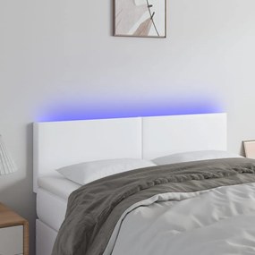 3121423 vidaXL Tăblie de pat cu LED, alb, 144x5x78/88 cm, piele ecologică