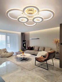 Lustra LED Cu Telecomanda, 3 Tipuri De Lumina Plus Lumina RGB, Intensitate Reglabila, 318W, Auriu