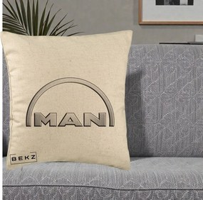 Perna Personalizata cu emblema MAN, 40x40 cm, Bej, Husa Detasabila, Perna Inclusa, BEKZ®