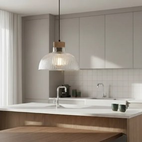 Suspensie pe cablu PIA, 1xE27/60W/230V, Ø 30 cm, finisaj stejar