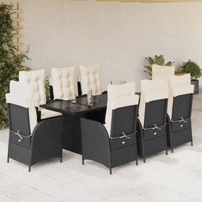 3213113 vidaXL Set mobilier de grădină cu perne, 9 piese, negru, poliratan