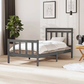 3100950 vidaXL Cadru de pat, gri, 100x200 cm, lemn masiv