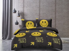 Lenjerie de pat din microfibra neagra, SLEEPS HERE Dimensiune lenjerie de pat: 70 x 90 cm | 140 x 200 cm