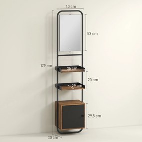 HOMCOM Raft baie depozitare cu mirror, raft de depozitare cu rafturi reglabile și dulap, 40x30x179cm, negru | Aosom Romania
